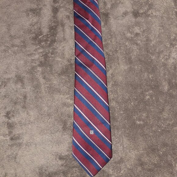 Givenchy Signature Collection Tie Red Navy Stripe Career Formal - Picture 7 of 11